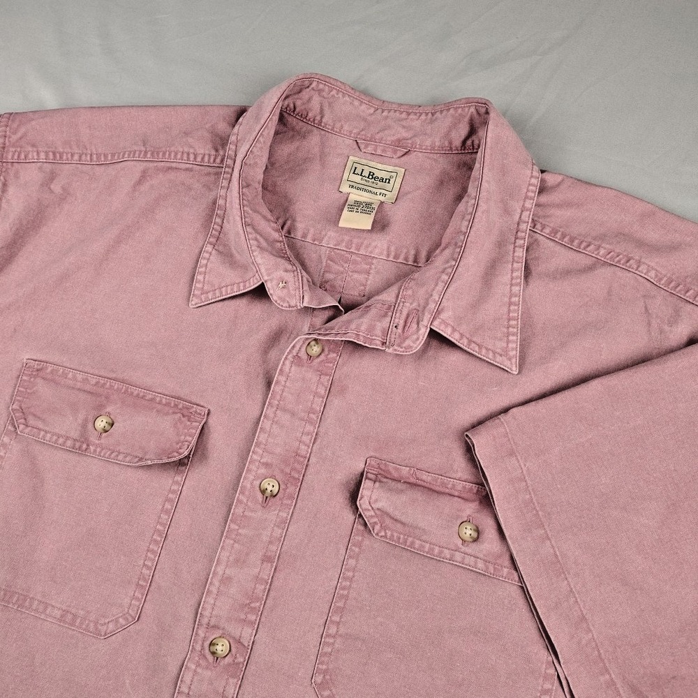 Y2K L.L.Bean Mens XXXL Traditional Fit Pink Heavy Cotton Button Up Outdoor Shirt